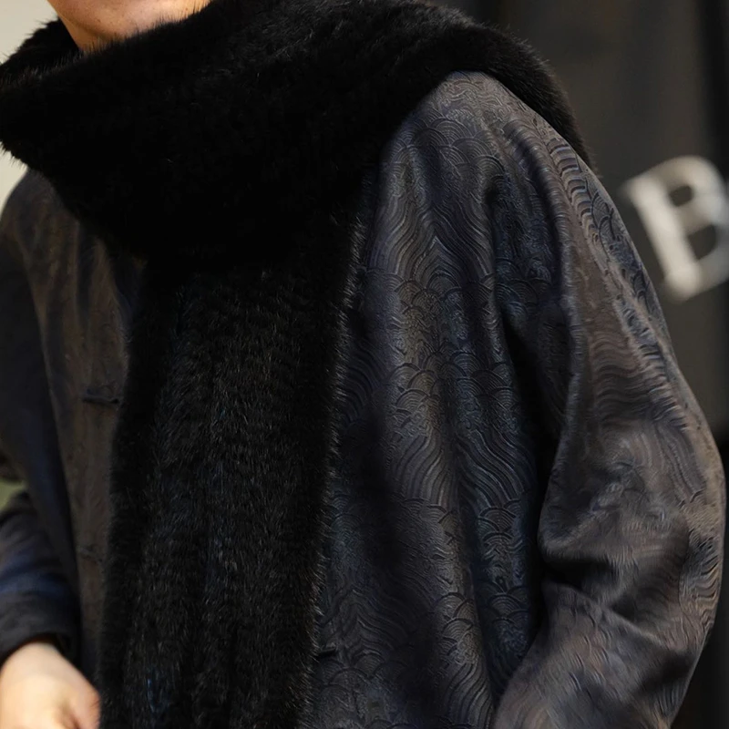 【再易】2025新款重工双面进口水貂密织围巾ZY0525S-170