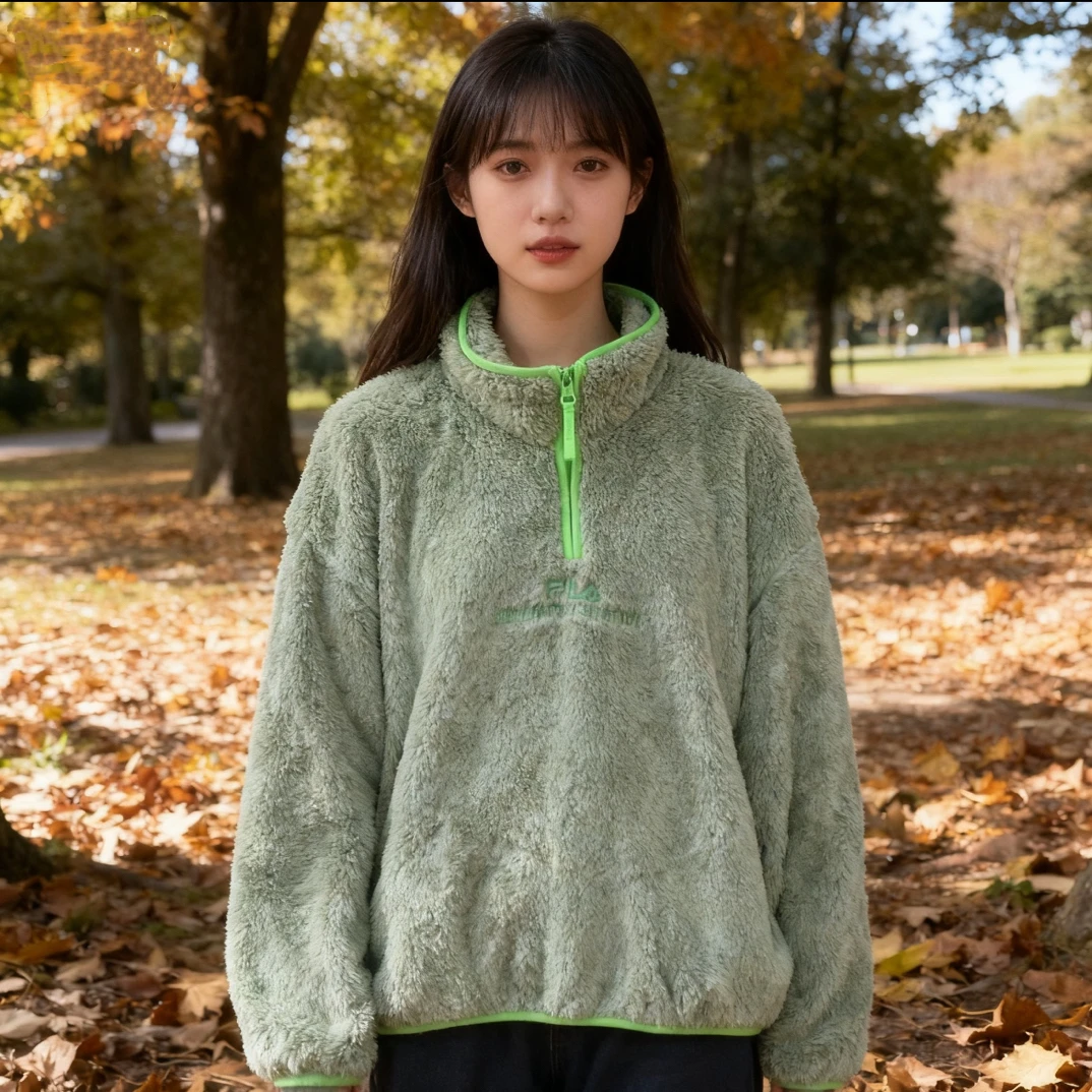 FILA斐乐 女款上衣套头衫卫衣内搭抱抱绒亲肤保暖宽松短款冬季