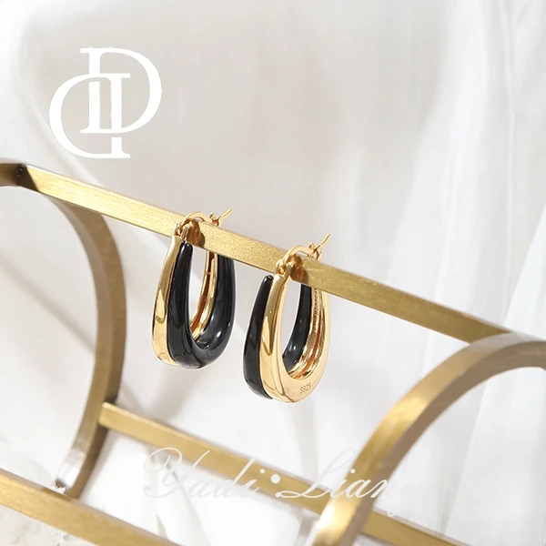 925银耳饰 梁雅帝新品【几何U形黑银牛角】设计款气质时尚纯银耳饰