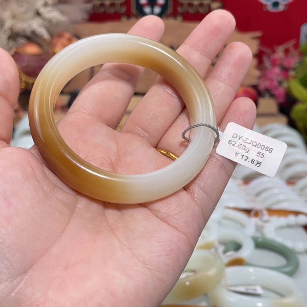 未镶嵌手镯和田玉新疆糖羊脂白玉天地糖正圈55#天然和田玉手镯