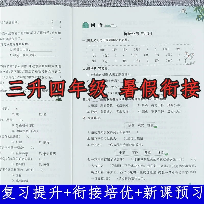 三年级下册语文暑假衔接作业三升四年级人教版暑假复习预习练习册