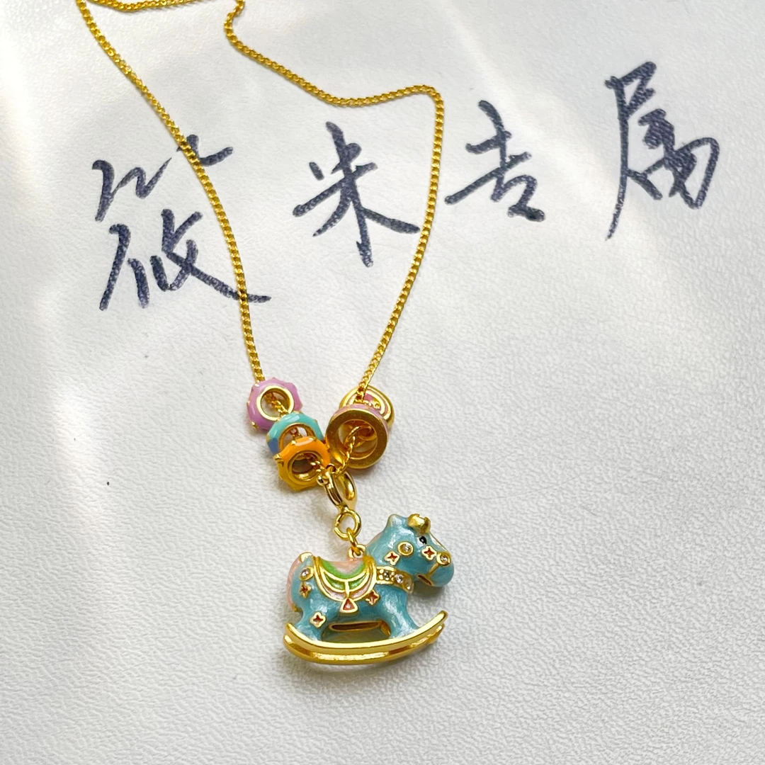 吊坠925银 彩色木马银项链D474 md