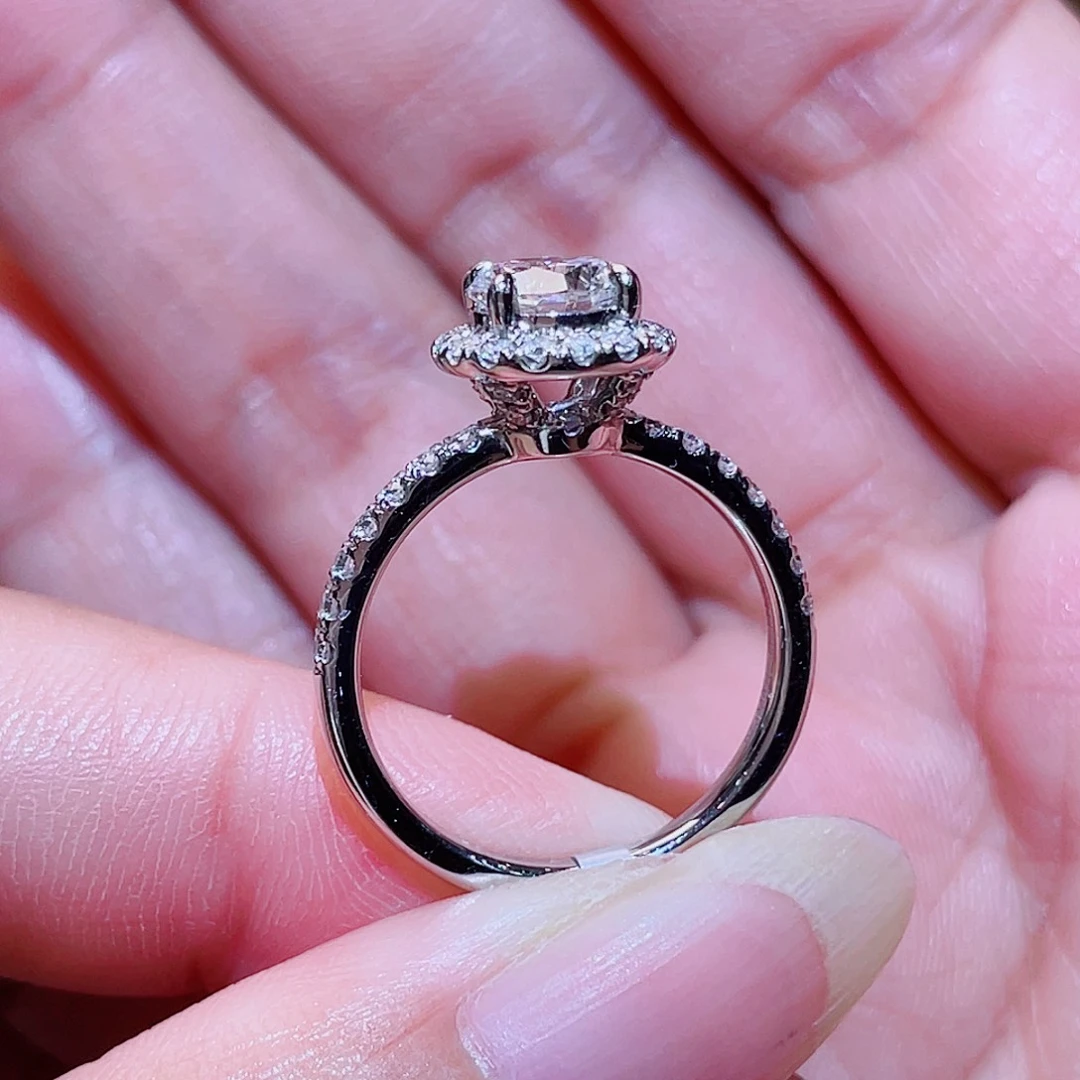 铂Pt950镶嵌实验室培育钻石1克拉重金满钻The one圆包戒指13号