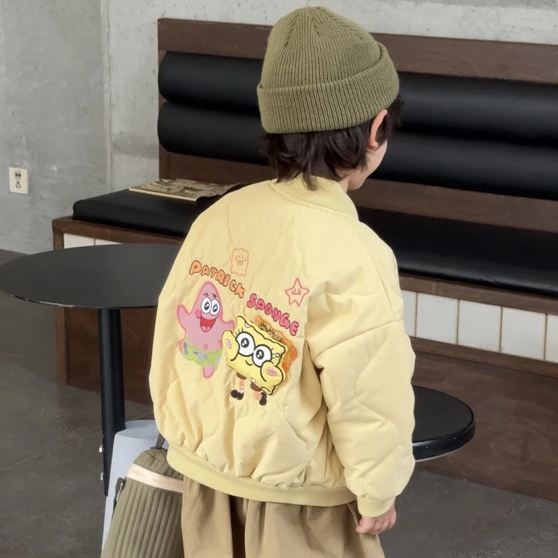 儿童棒球服2025年新款冬装棉服海绵宝宝洋气时髦童装小童外套