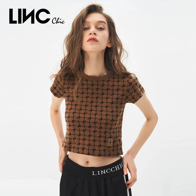 LINCCHIC/金羽杰品牌联名闪电印花短T恤S232FK248