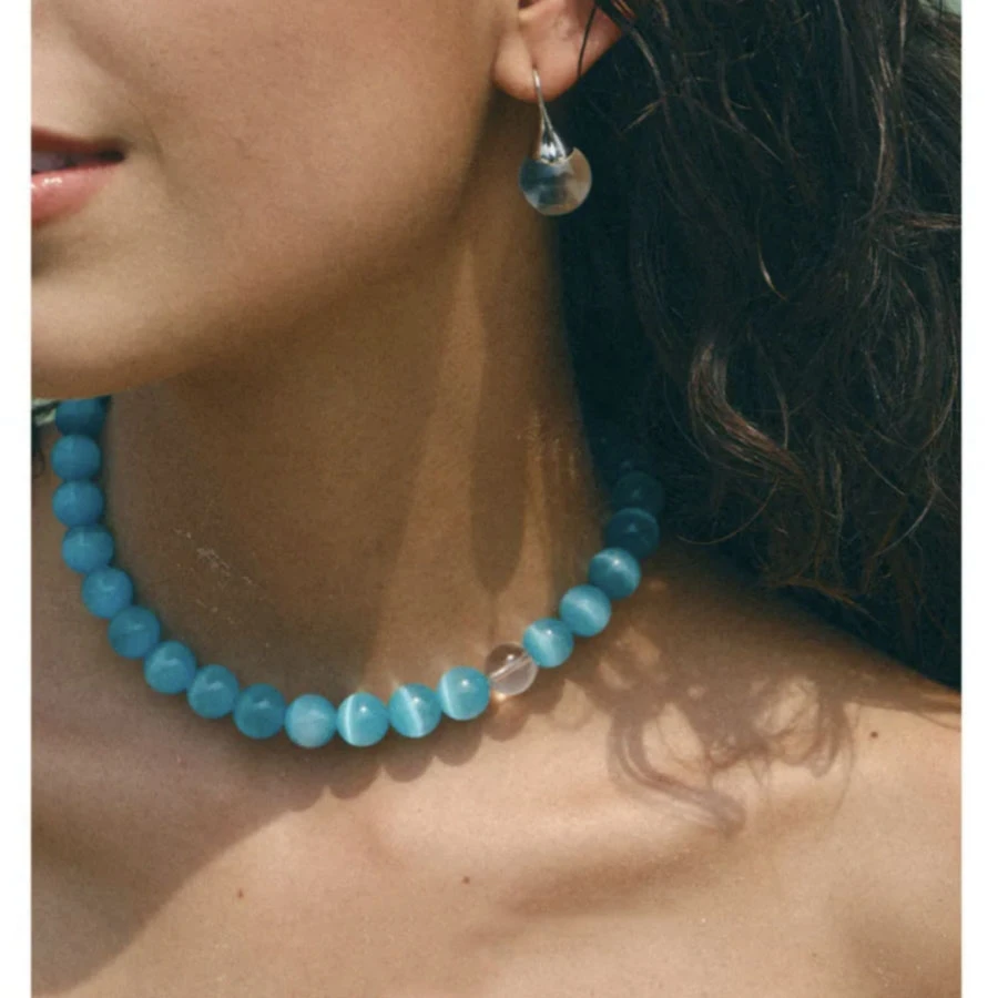 非金属仿水晶项链 蓝色串珠项链新款高级小众设计百搭气质时尚潮