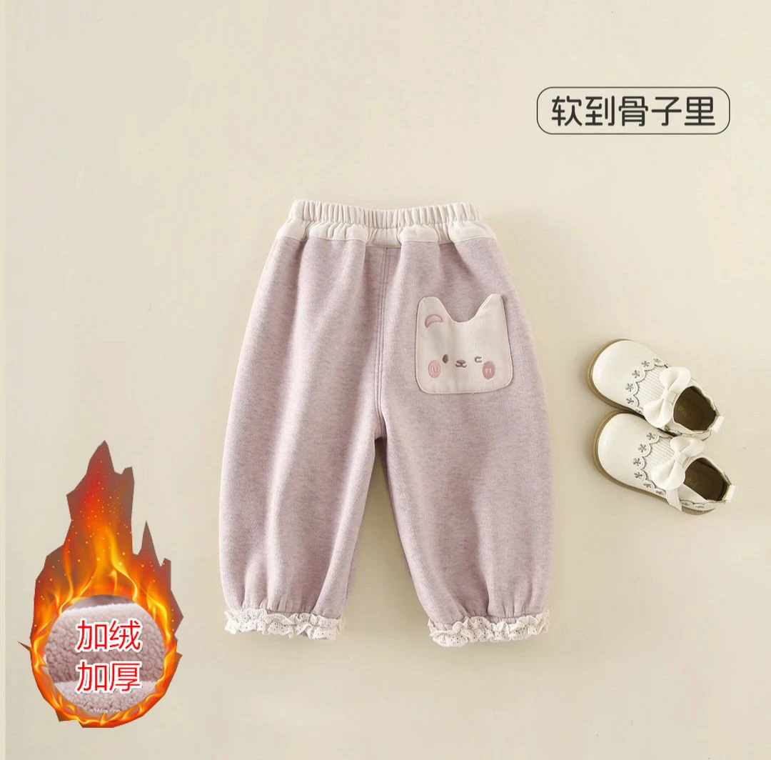 女童加绒裤子2025冬季新款中小童洋气时髦宽松宝宝加厚儿童休闲裤
