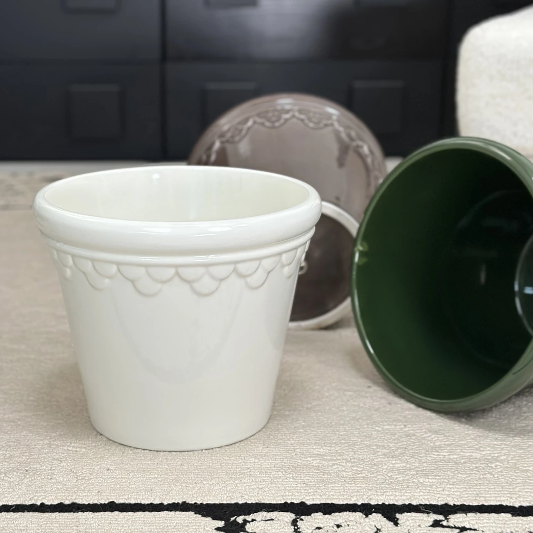 小号 哥本哈根白色釉面手工陶盆丹麦设计高档室内陶盆高级感