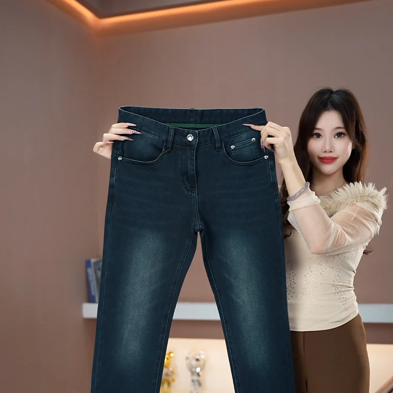 秋冬新款深灰蓝男士牛仔裤弹力裤子休闲百搭潮流轻奢长裤