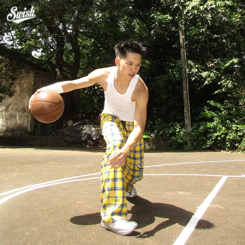SWISH THE BALL IN美式运动复古格子纹长裤华夫格训练篮球直筒裤