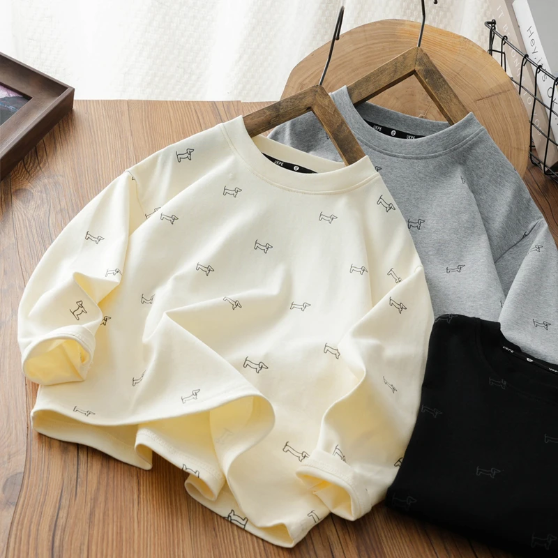 儿童春秋休闲打底衫中大童洋气百搭长袖套头衫男女童亲肤休闲t恤