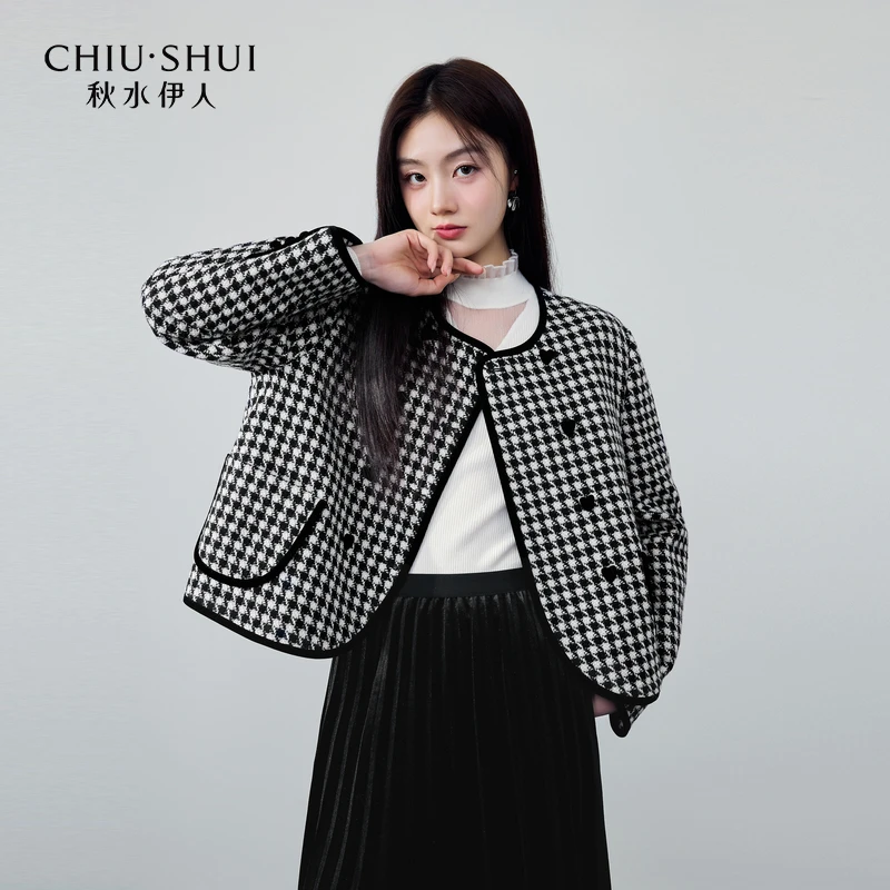 【直播】秋水伊人千鸟格纹棉服冬季女赫本623409A140548