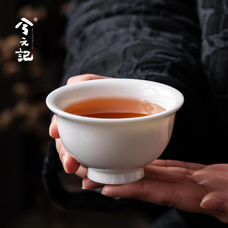 兮元记羊脂玉瓷压手杯陶瓷茶杯家用高档主人杯单杯白瓷品茗杯茶盏