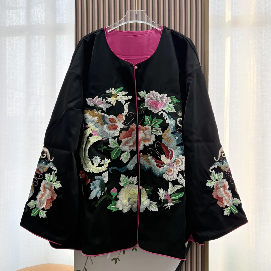 【绣凤】新中式中国风重工刺绣绣花黑色复古盘扣上衣外套