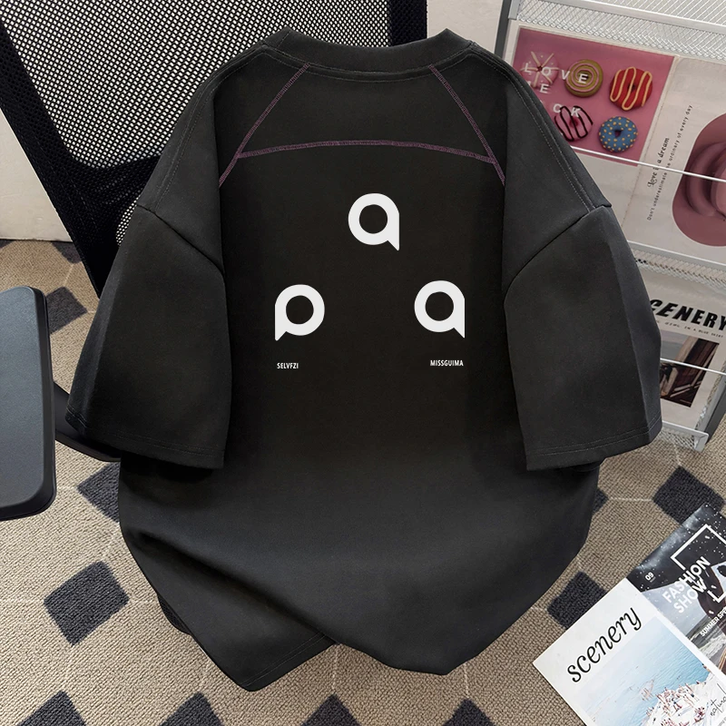 2025夏季新款美式高街潮流复古个性圆领宽松重磅套头短袖T恤男女