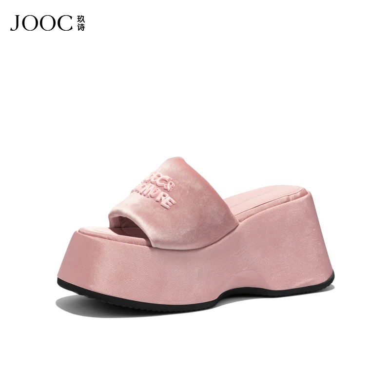 JOOC玖诗天鹅绒布2025夏季新款时尚外穿柔软舒适露趾百搭一字拖