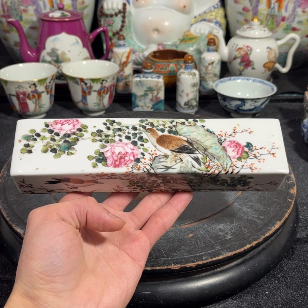 摆件浅洚彩花鸟镇尺