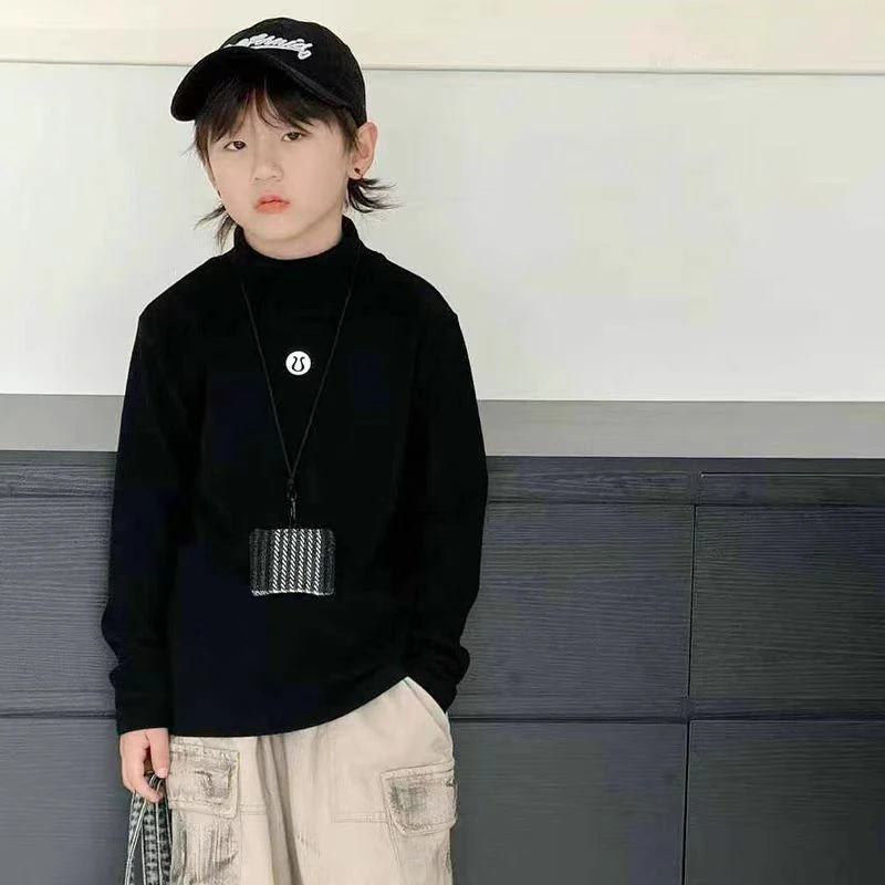 502094 童装男童打底衫2025春款德荣圆领洋气潮酷男孩长袖打底衫