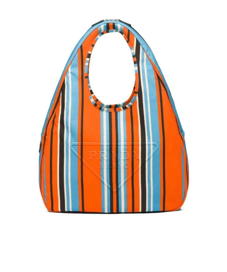 未使用 Prada/普拉达 徽标条纹帆布手提包