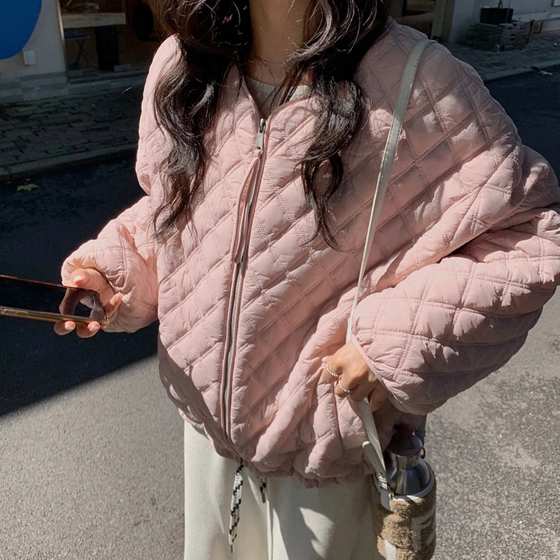 松弛感2025新款秋冬季女装宽松百搭棉袄奶酪泡芙菱形韩版棉服外套