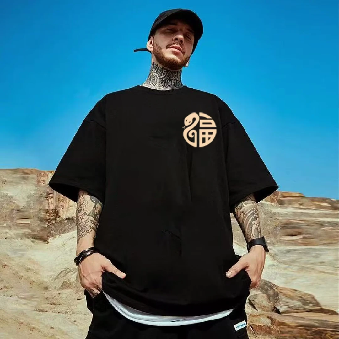 420#纯棉短袖T恤卡通动漫男女夏季港风潮流国潮百搭圆领上衣大码
