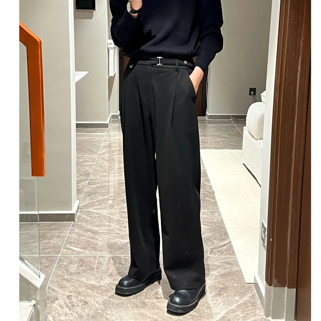 乔沐毛呢阔腿西装裤男直筒宽松高级垂感秋冬季加厚复古通勤休闲裤