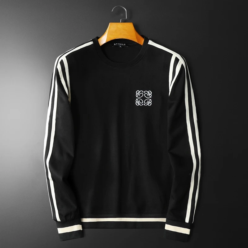 利尼科比利刺绣休闲卫衣男2025秋季新款圆领套头长袖T恤男打底衫