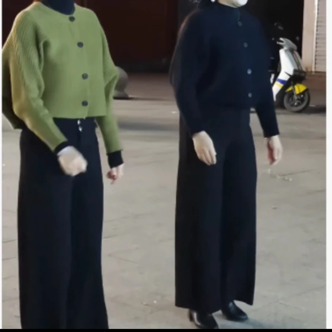 小个子穿搭秋季新款慵懒风格纯色开衫毛衣裤子套装