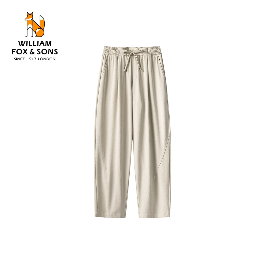 英国小狐狸立体织造提花肌理透气面料裁剪松紧抽绳弯刀宽松休闲裤