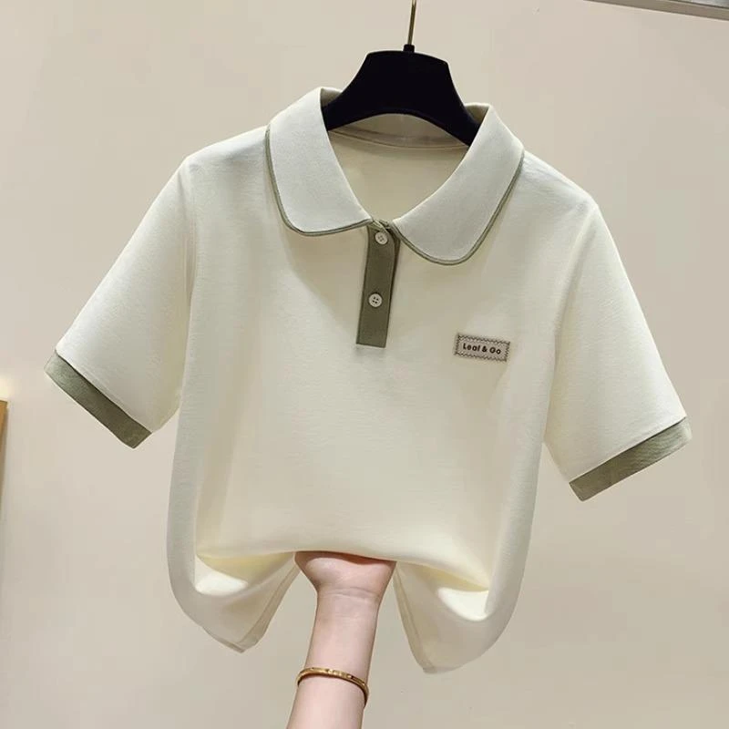 polo领短袖女t恤夏季小个子宽松休闲纯棉体恤减龄洋气上衣服爆款