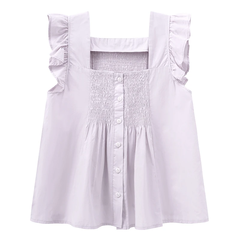 （清货）听雨曲~韩系小飞袖方领衬衣女夏季宽松显瘦上衣Y335