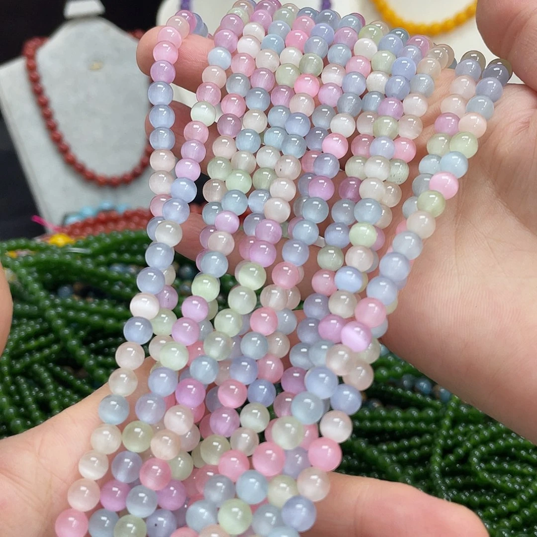 玛瑙/玉髓未镶嵌半成品马卡龙猫眼石6m散珠