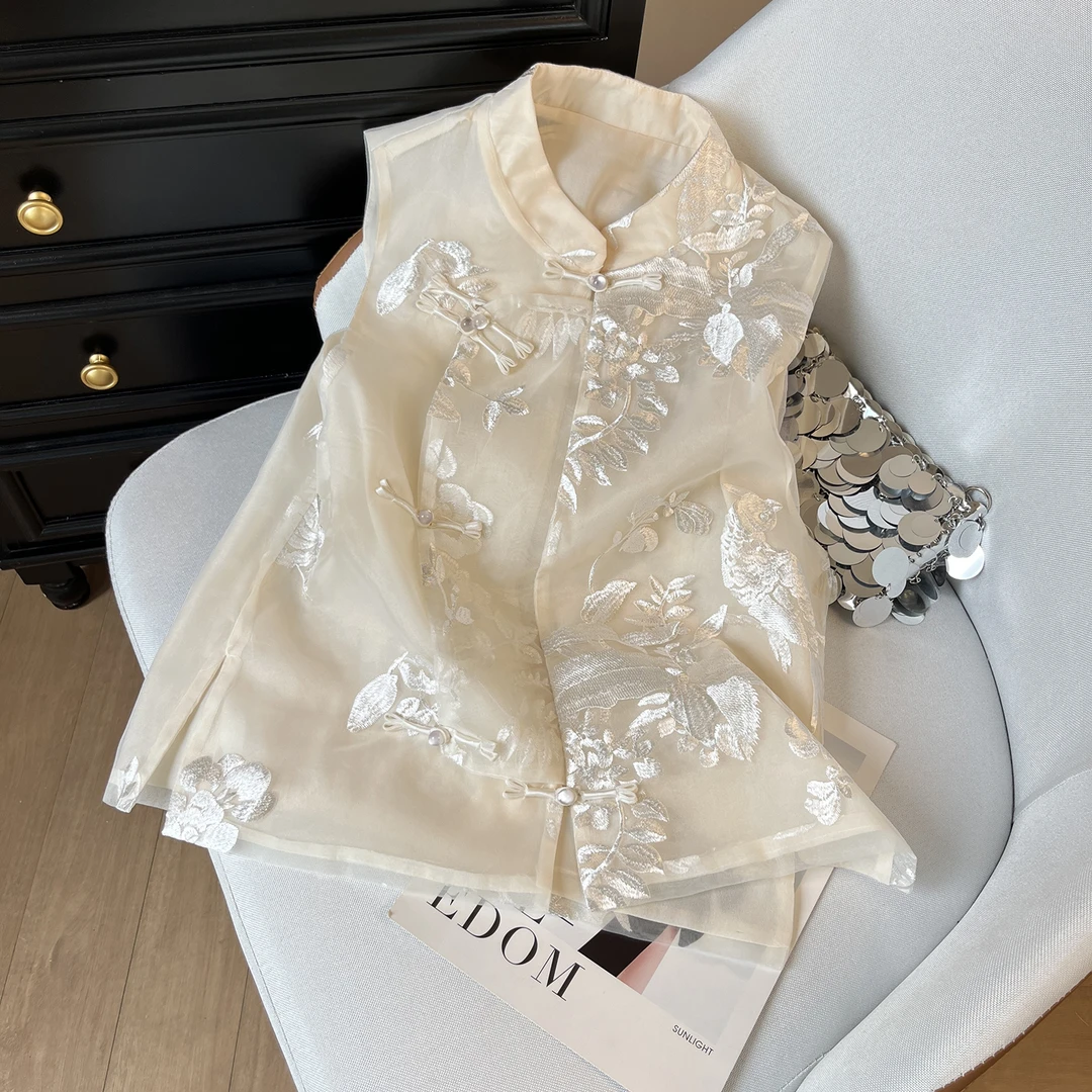 6576新中式女装中国风轻奢高级感穿搭减龄百搭立领马甲外穿温柔风