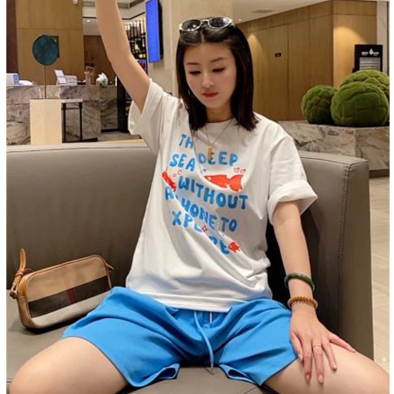 深海小鱼-260克重磅款新款时尚百搭休闲短袖潮流宽松圆领个性印花