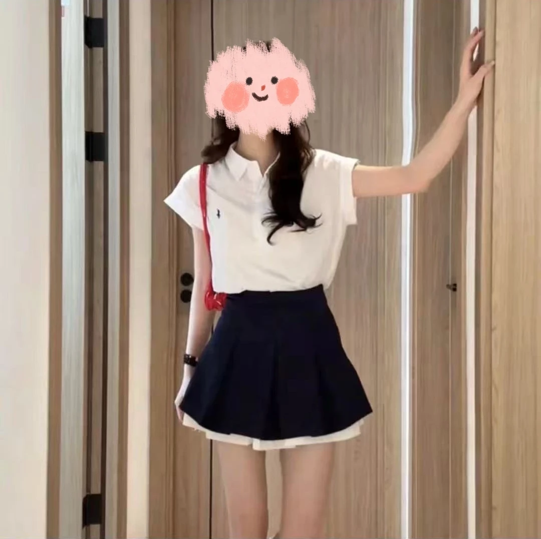 大码夏季短袖T恤polo领衬衫半身裙两件套251262#