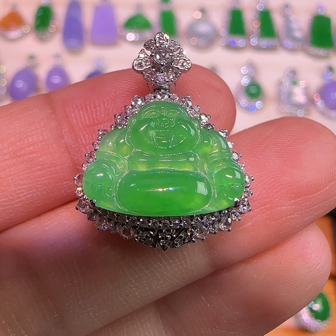 翡翠18K金镶嵌吊坠(不含链)