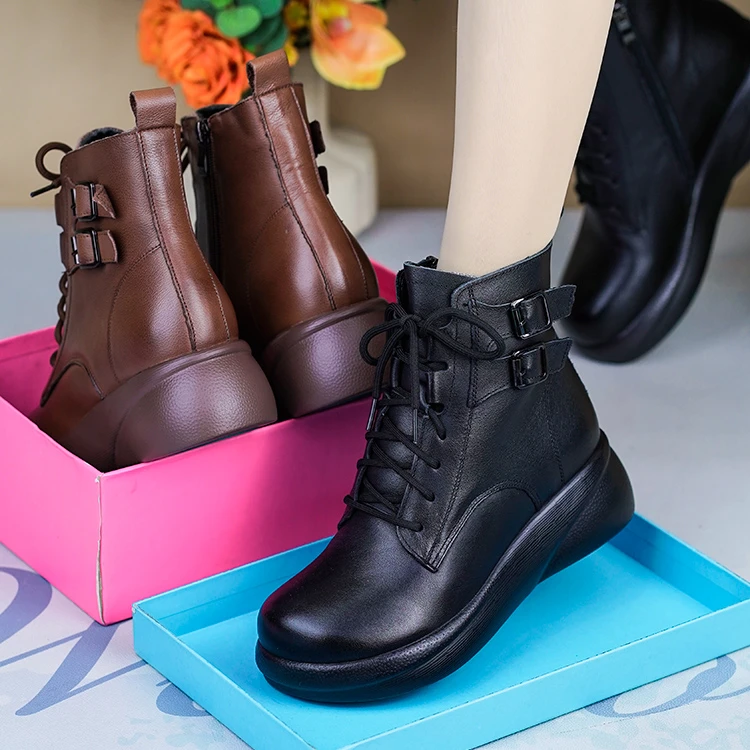 d2629-2新款真皮雪地靴皮毛一体靴女加绒厚底保暖防滑大棉鞋