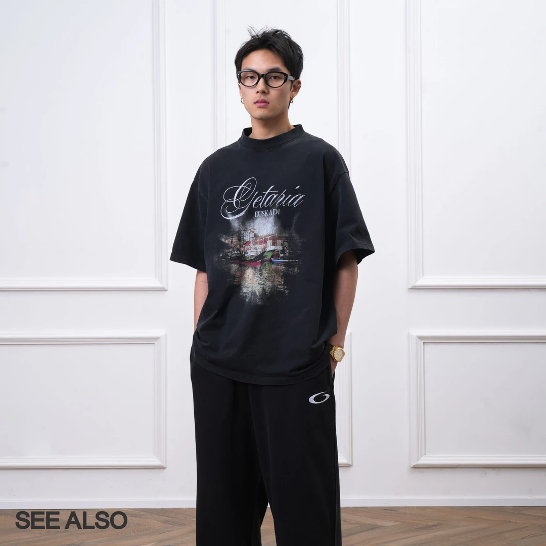 SEE ALSO SS25 西班牙泊船康丽印花水洗T恤廓形百搭做旧短袖SA044