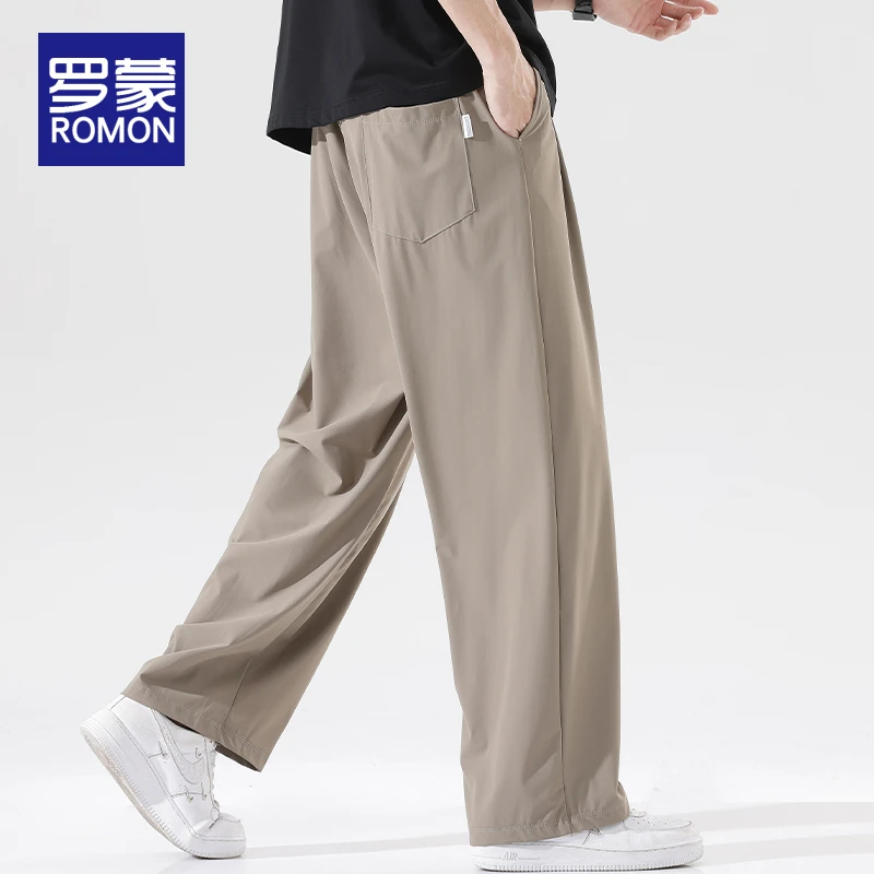 罗蒙男士垂顺阔腿冰丝裤男款百搭休闲裤子男夏季薄款宽松直筒男裤