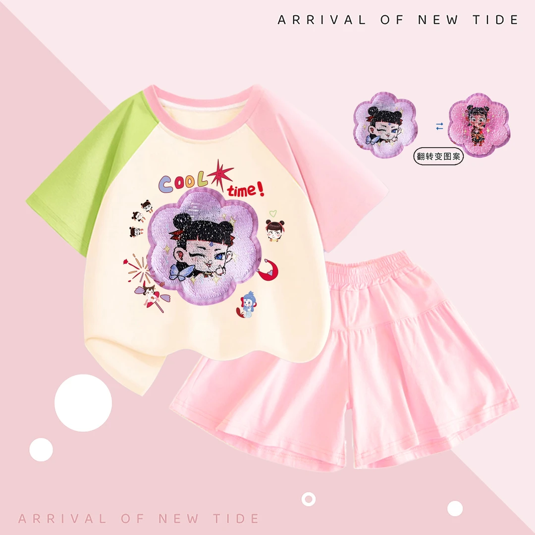 女童裤夏季裙套装童装儿童卡通哪吒套装春夏装女宝宝可爱两件套潮