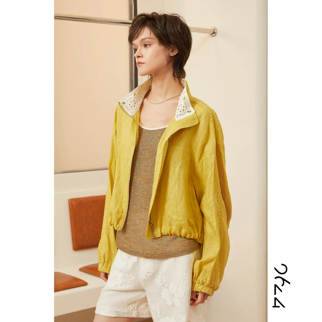 【芒果】100亚麻类似刺绣拼接极简慵懒防晒大外套女装350
