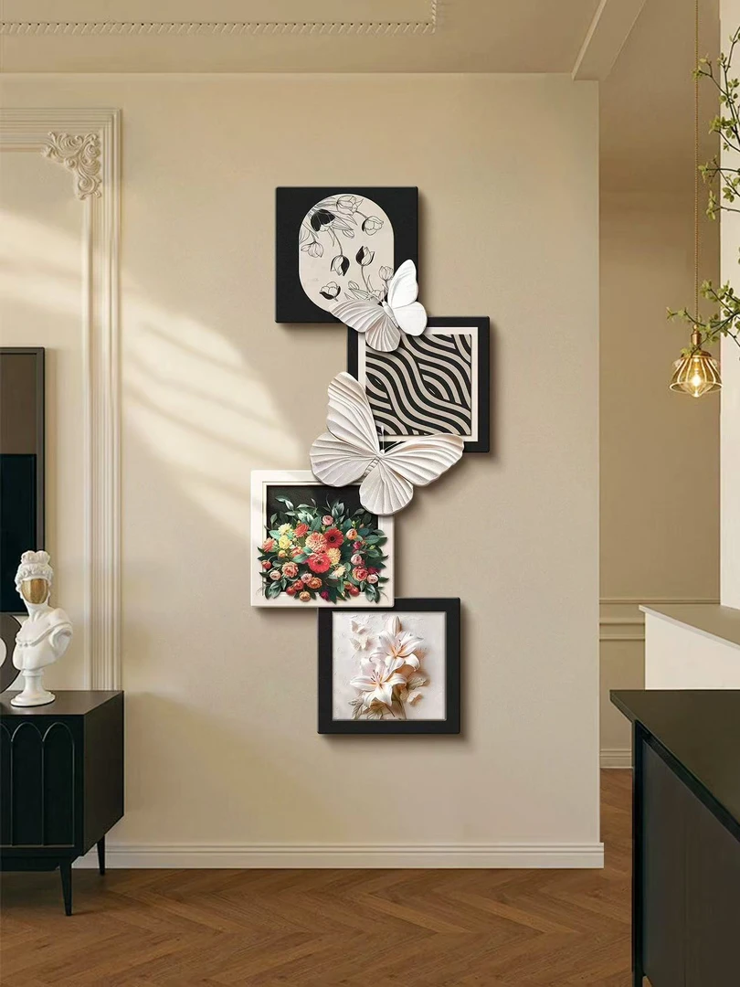 D289蝴蝶花卉卧室床头装饰意式极简玄关法式复古沙发挂画捡漏