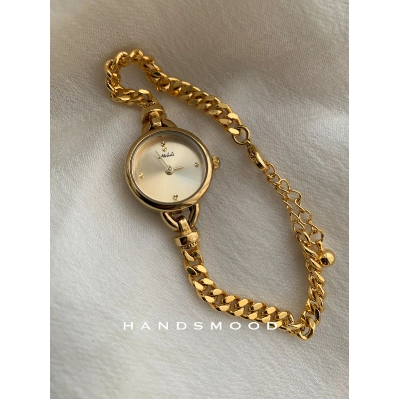 handsmood 法式轻奢精致金色圆形小表盘气质时尚高级感手链式手表