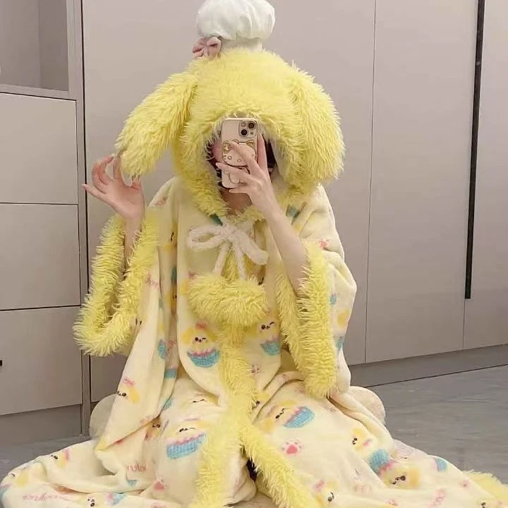 新款斗篷睡衣女厨师狗饼饼法兰绒加厚卡通可爱少女睡袍家居服套装