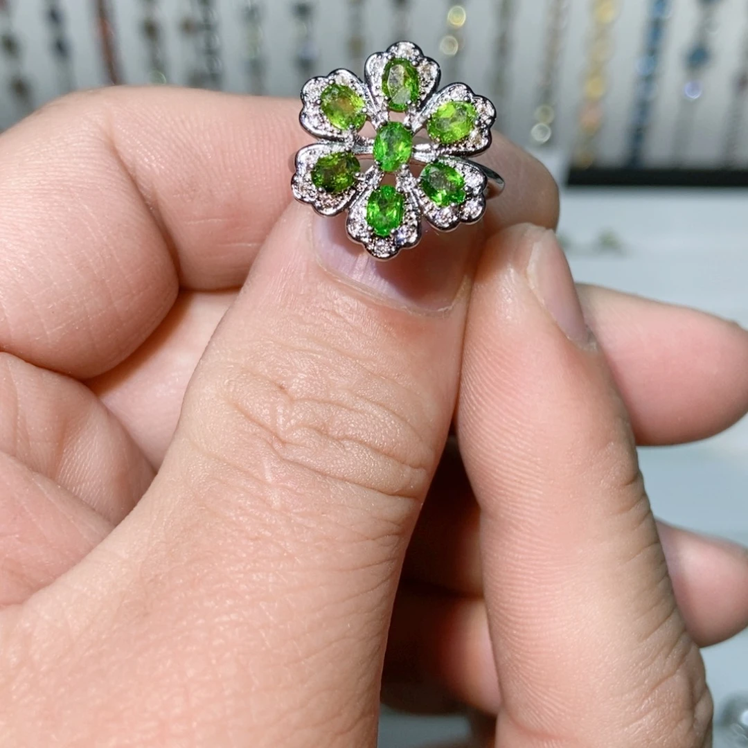 绿水晶戒指银S925镶嵌