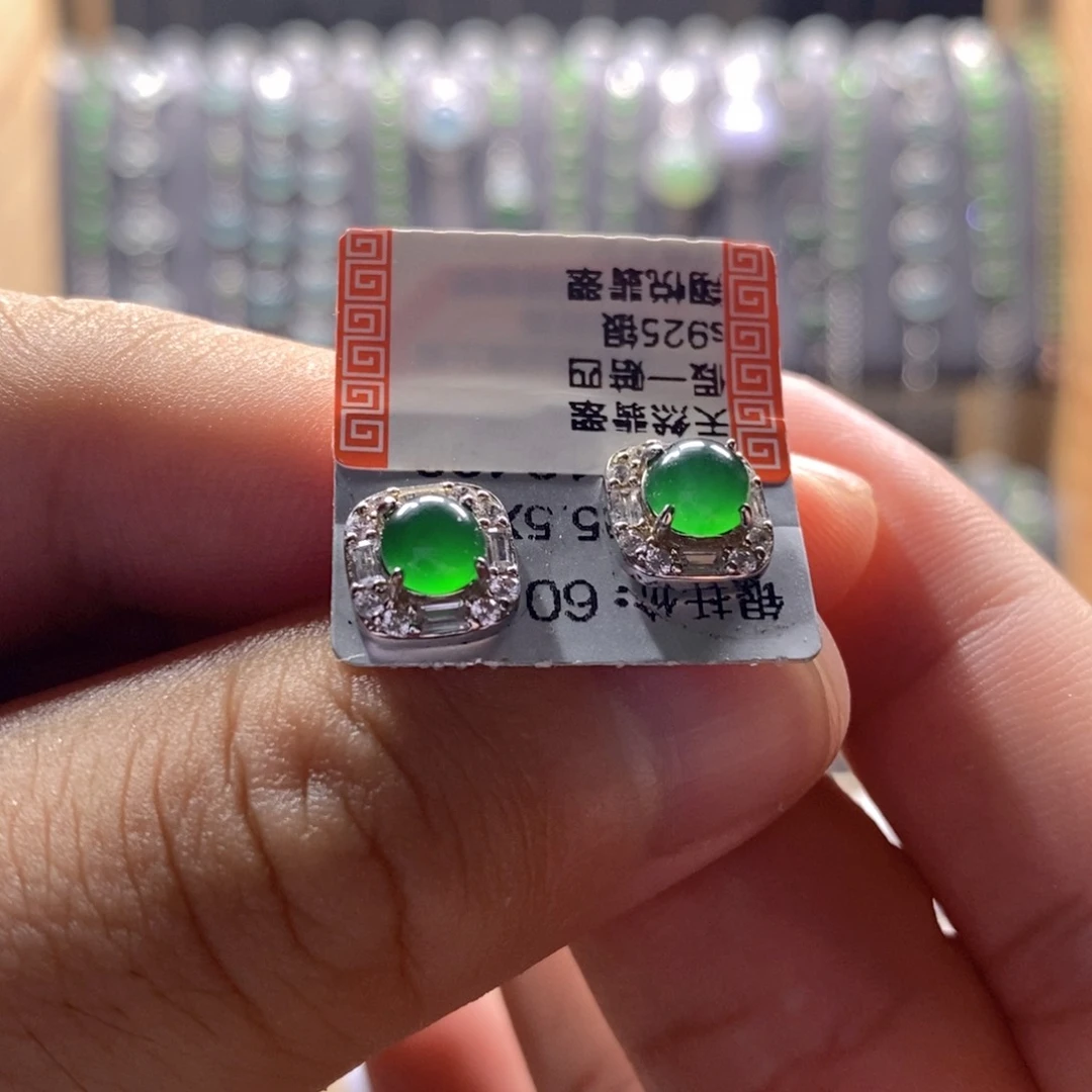 翡翠银S925镶嵌颈饰翡翠耳钉