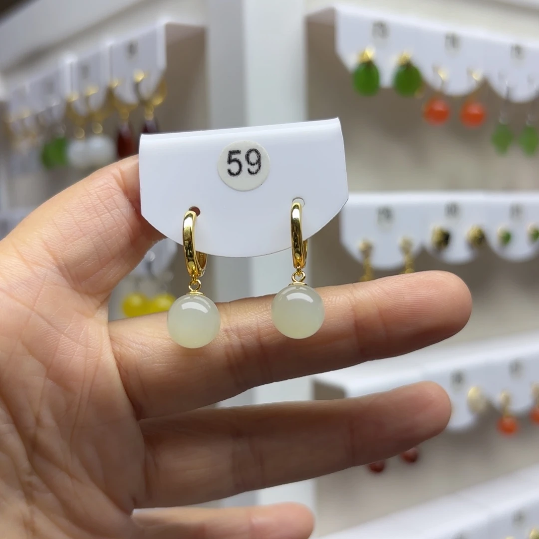 银S925镶嵌和田玉耳饰