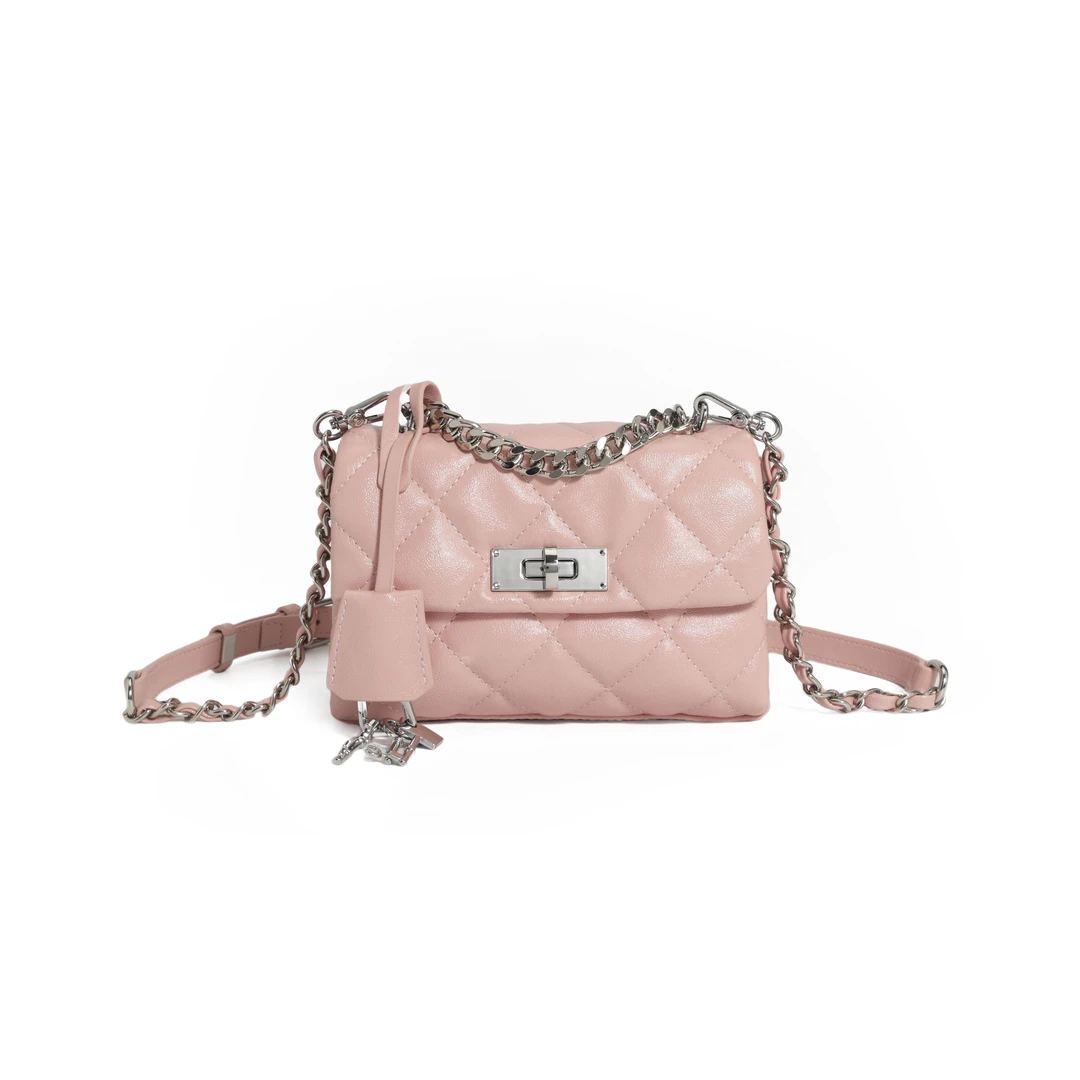 【高端定制】菱格小方包百搭经典质感单肩斜挎包色OTL-86362粉