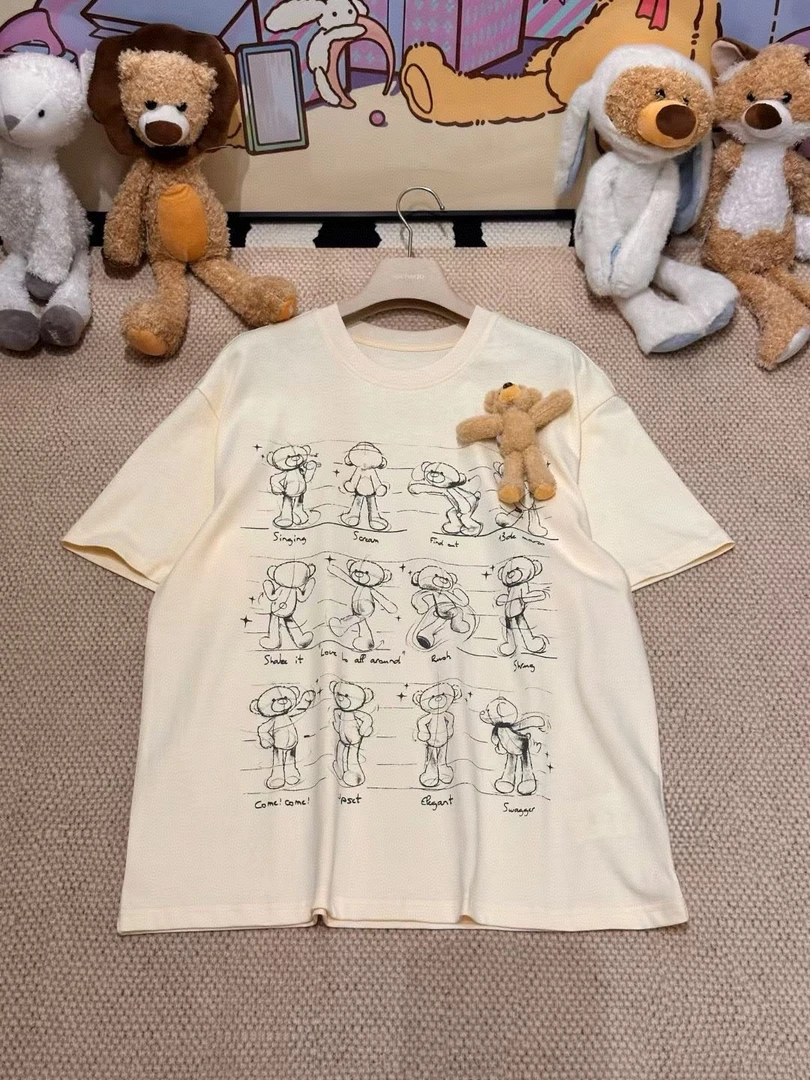 2025新款男女同款草稿熊插画T恤时尚棉质圆领短袖