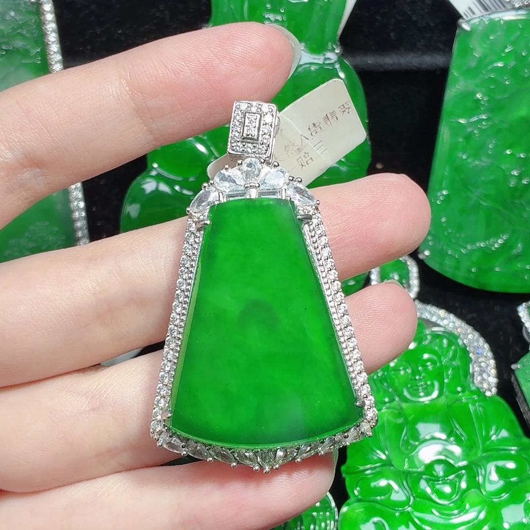 翡翠银S925镶嵌颈饰天然A货翡翠